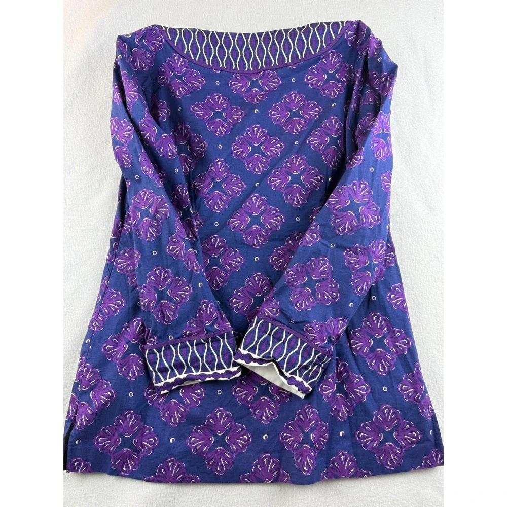 Vineyard Vines Women's Tunic Top Size 4 Blue Purple Floral V Neck Long Sleeve - Picture 9 of 9